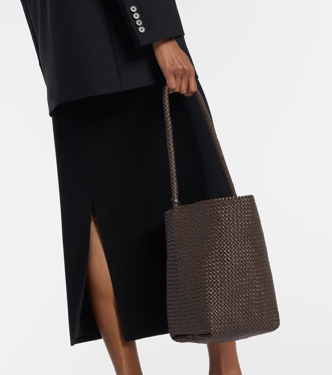 Bolso al hombro N/S Park Medium de piel trenzada | The Row