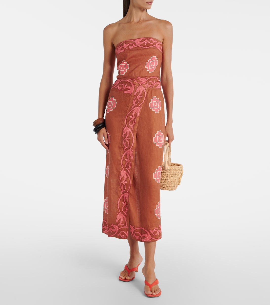 Embroidered smocked linen midi dress | Johanna Ortiz