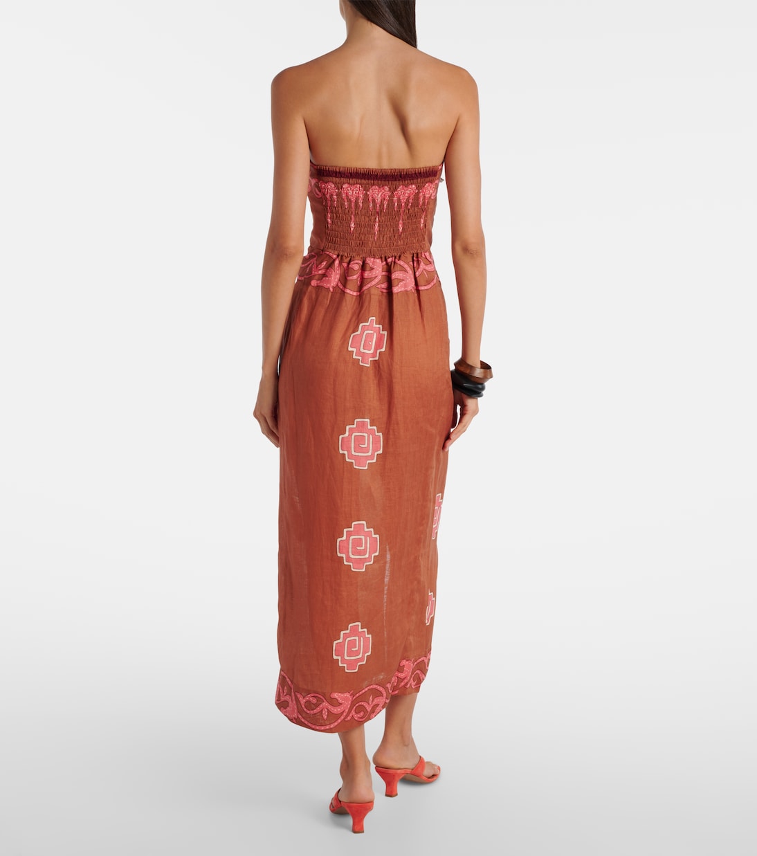 Embroidered smocked linen midi dress | Johanna Ortiz