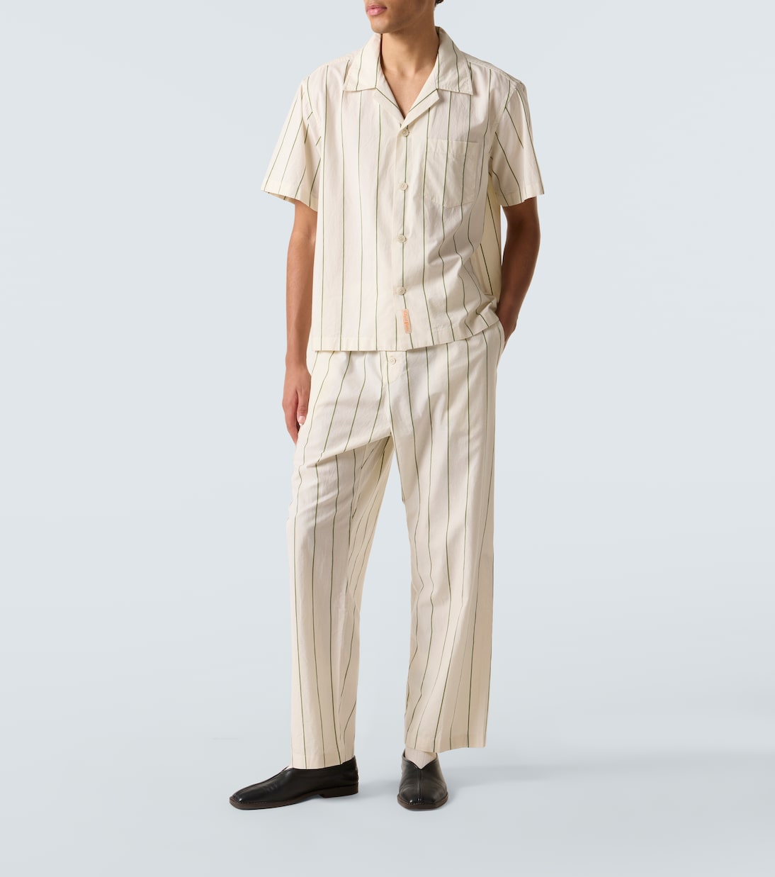 Celery striped cotton bowling shirt | Bode