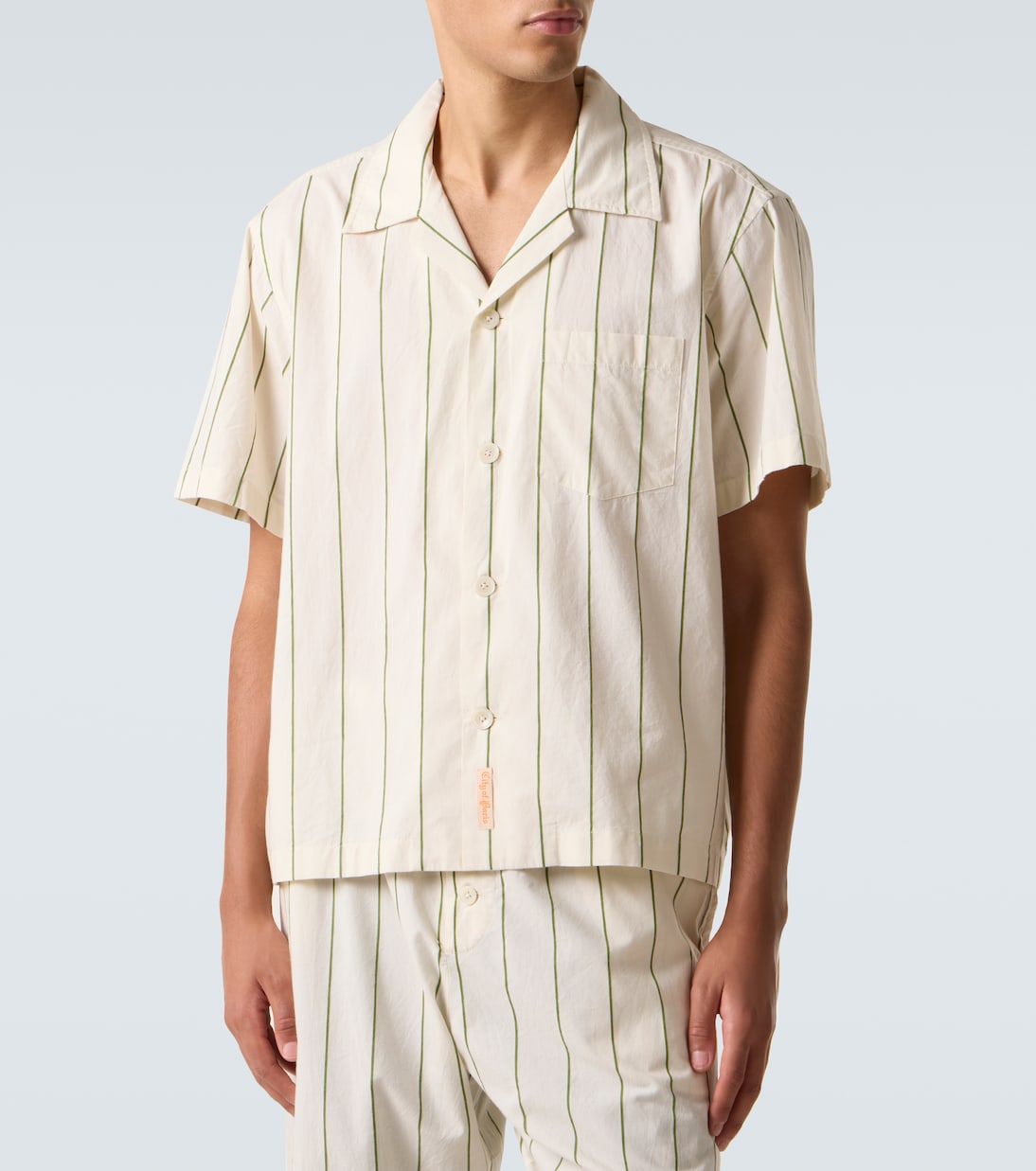 Celery striped cotton bowling shirt | Bode