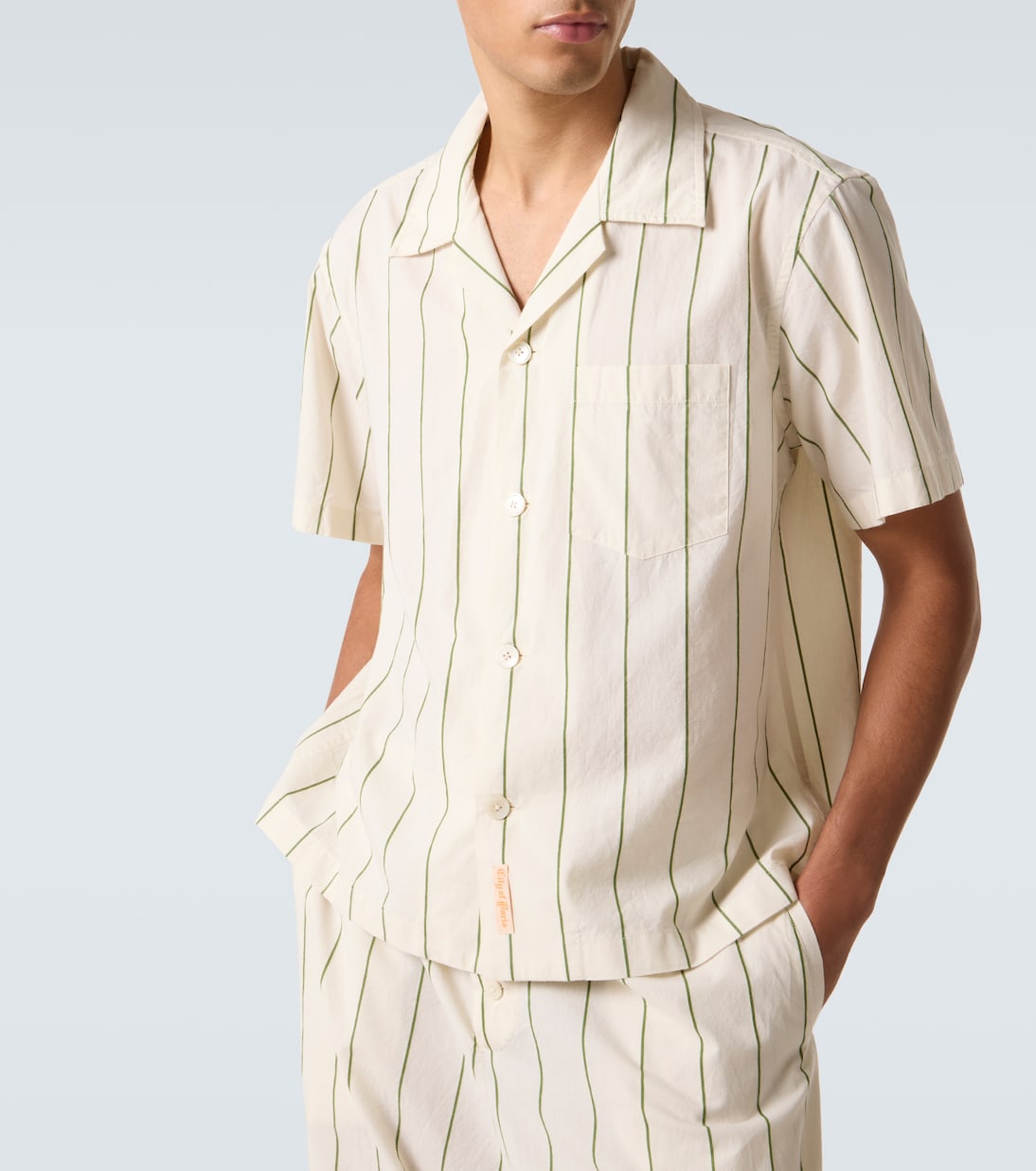 Celery striped cotton bowling shirt | Bode