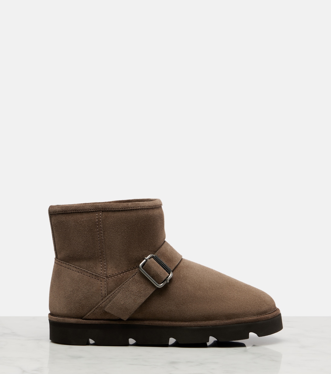 Shearling-lined suede ankle boots | Brunello Cucinelli