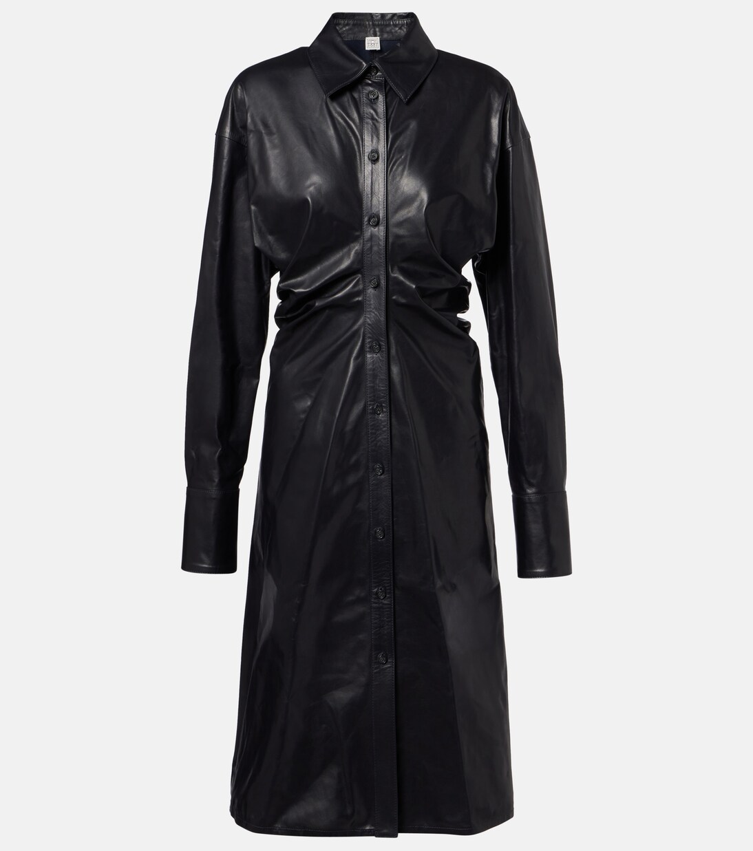 Vestido camisero de piel fruncida | Toteme