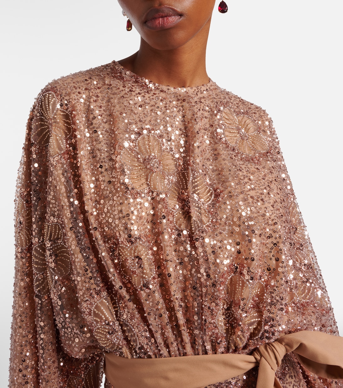 Robe longue en soie mélangée à sequins | Elie Saab