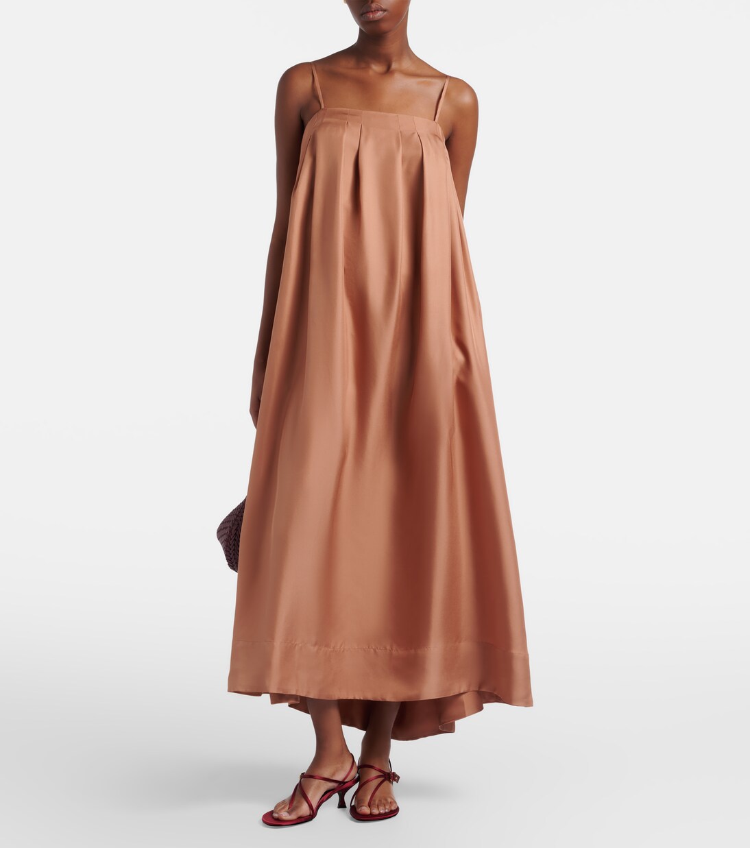 Heather pleated silk twill maxi dress | Asceno