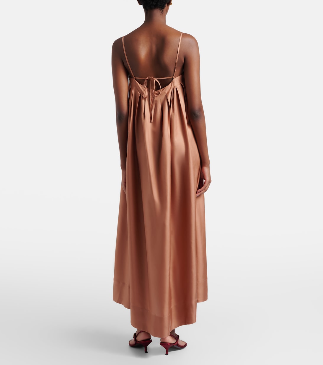 Heather pleated silk twill maxi dress | Asceno