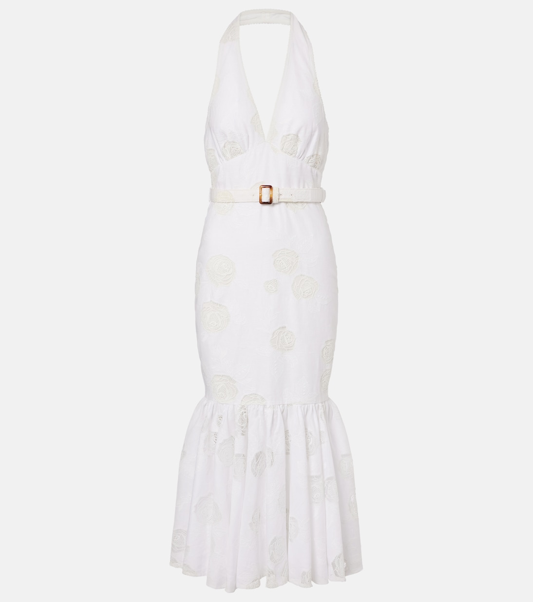 Halterneck linen and cotton midi dress | Self-Portrait