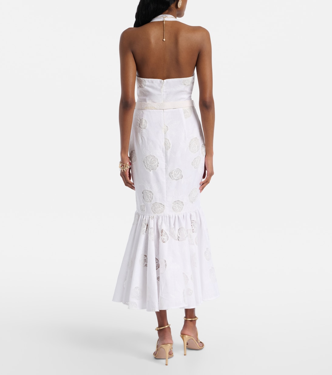 Halterneck linen and cotton midi dress | Self-Portrait