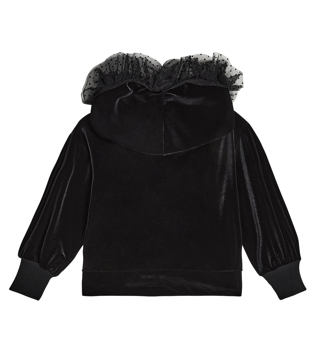 Tulle-trimmed velvet hoodie | Monnalisa