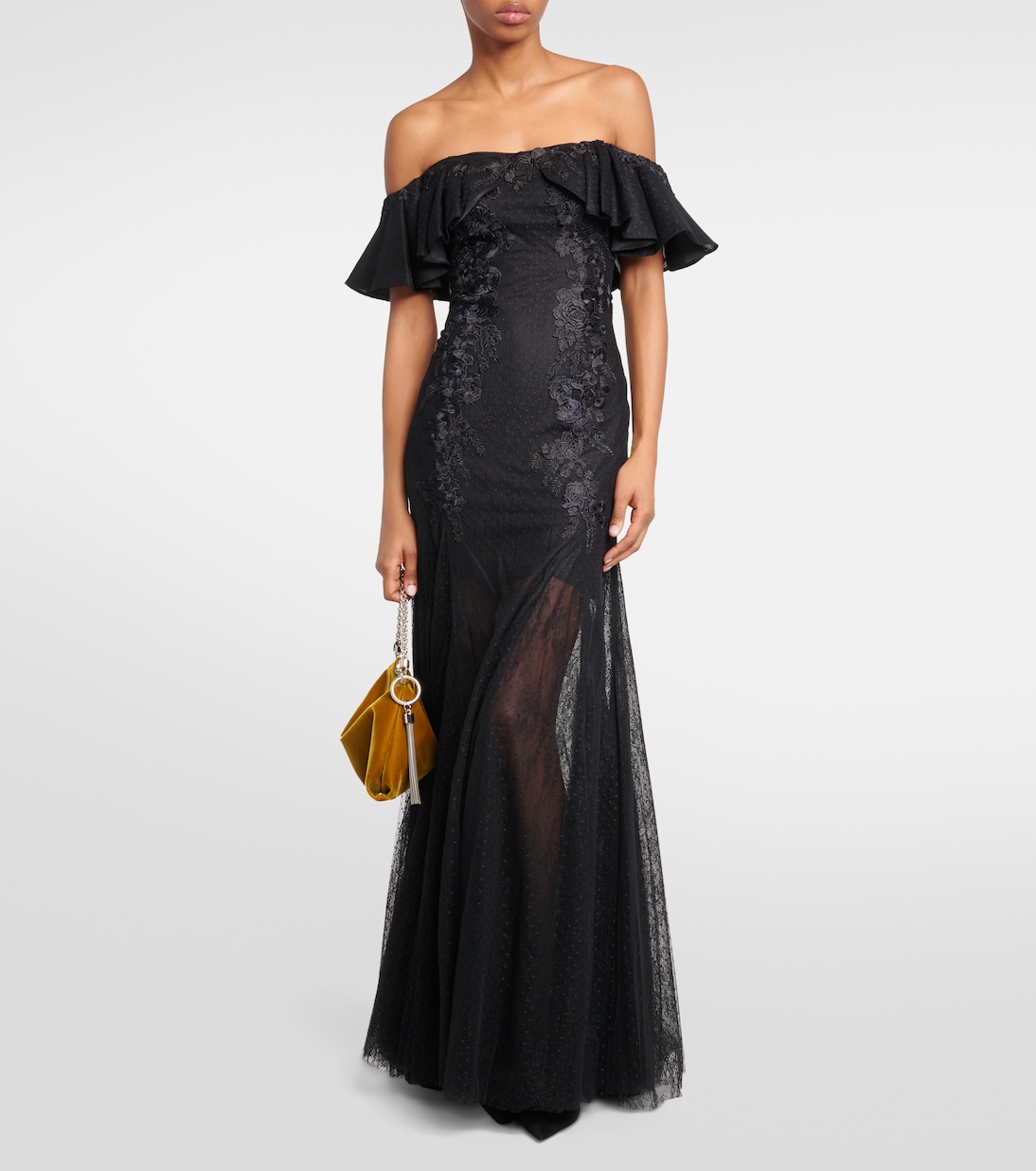 Ruffled lace and tulle gown | Costarellos