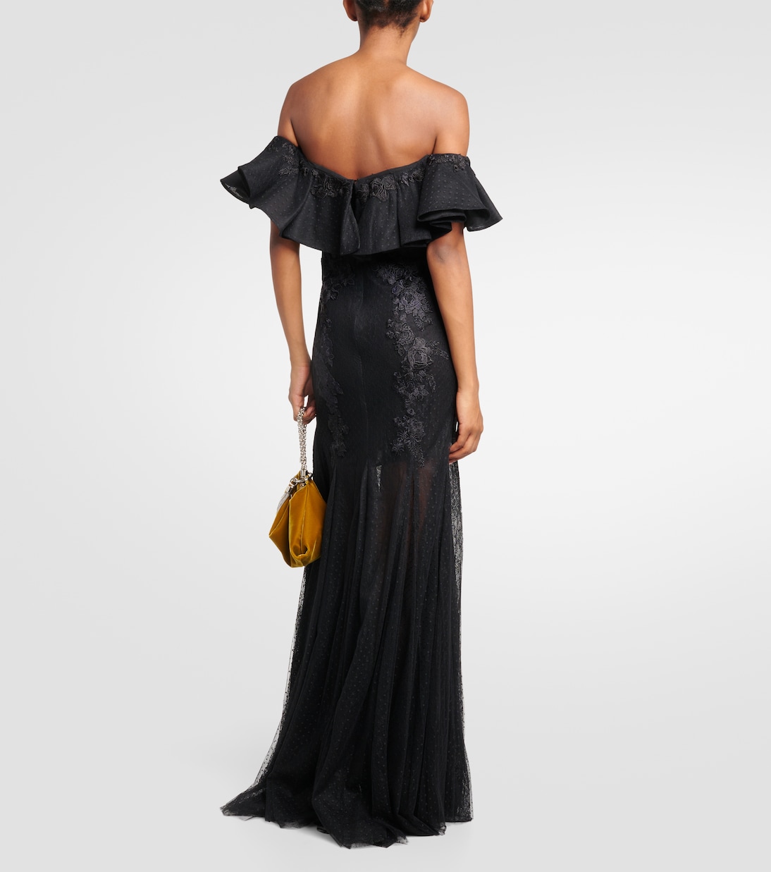 Ruffled lace and tulle gown | Costarellos