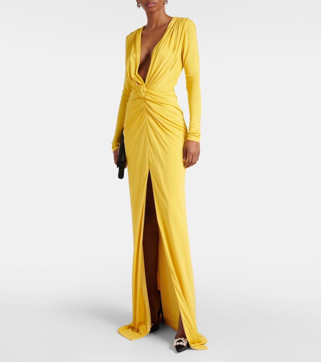 Brienne gathered jersey gown  | Costarellos