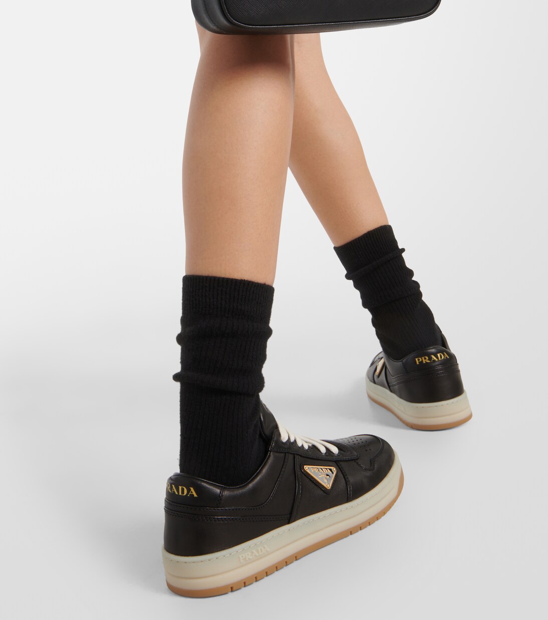 Downtown leather low-top sneakers  | Prada