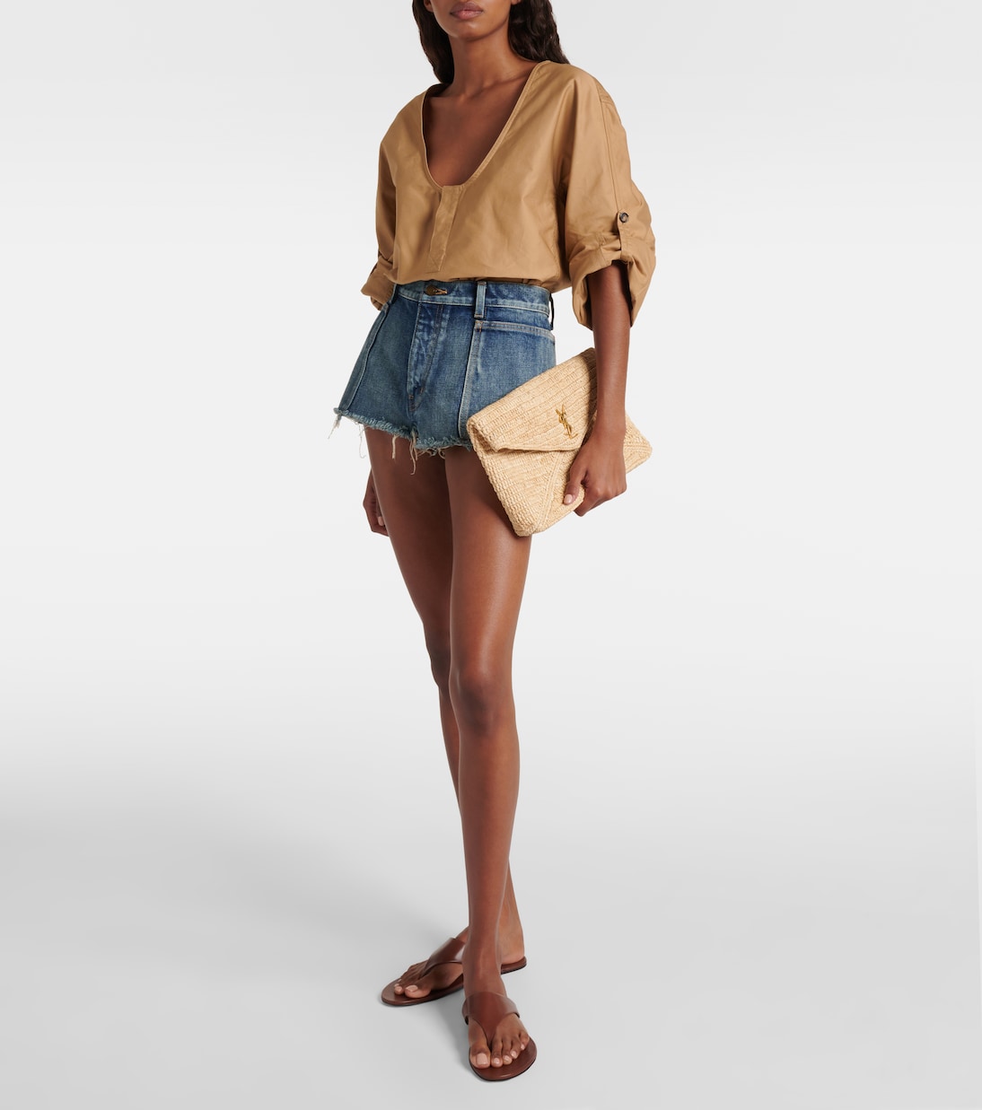 Pochette Cassandre Large in rafia | Saint Laurent