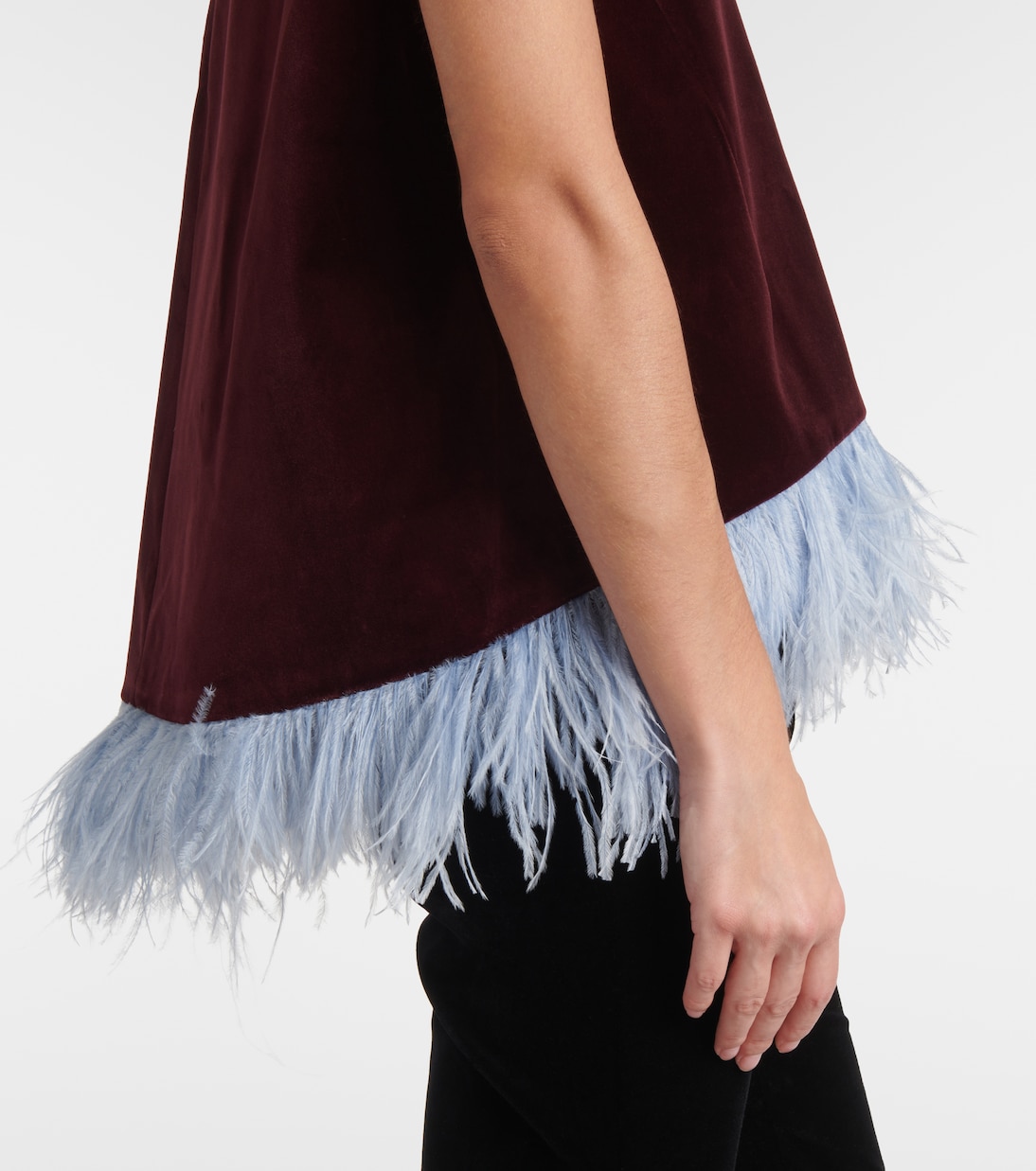 La Scala feather-trimmed cotton velvet top | La DoubleJ