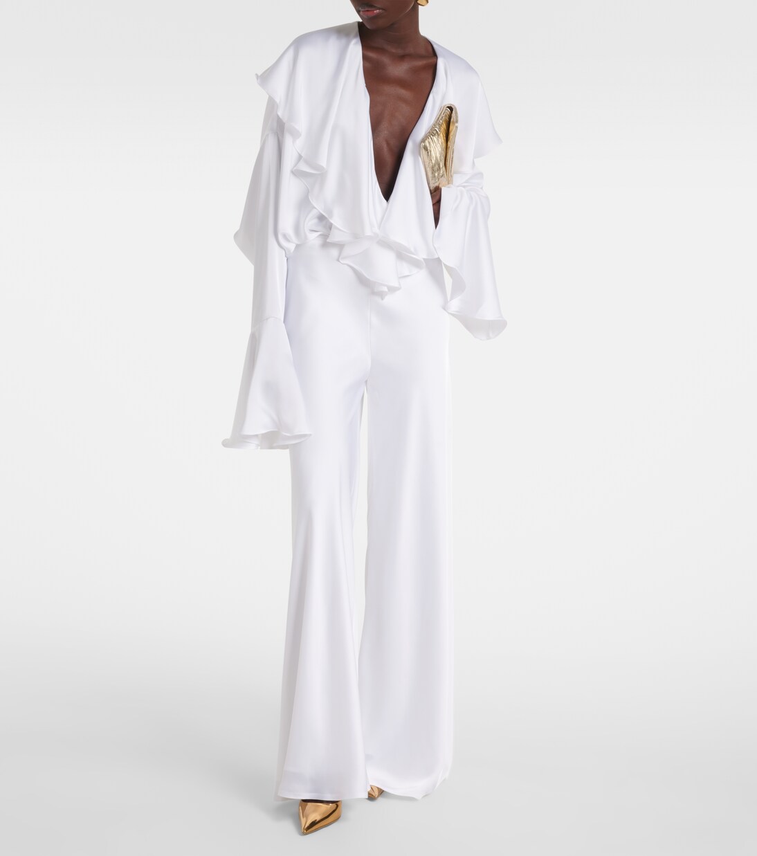 Pantalon droit à taille haute en satin | Norma Kamali