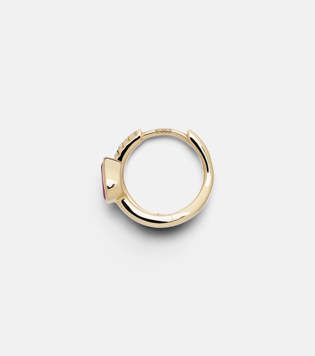 14kt gold single hoop earring with diamonds and sapphire | Roxanne First