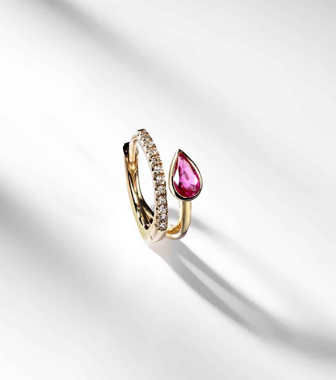 14kt gold single hoop earring with diamonds and sapphire | Roxanne First