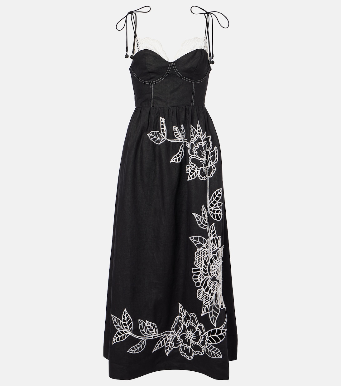 Midikleid aus Leinen mit Spitze | Farm Rio