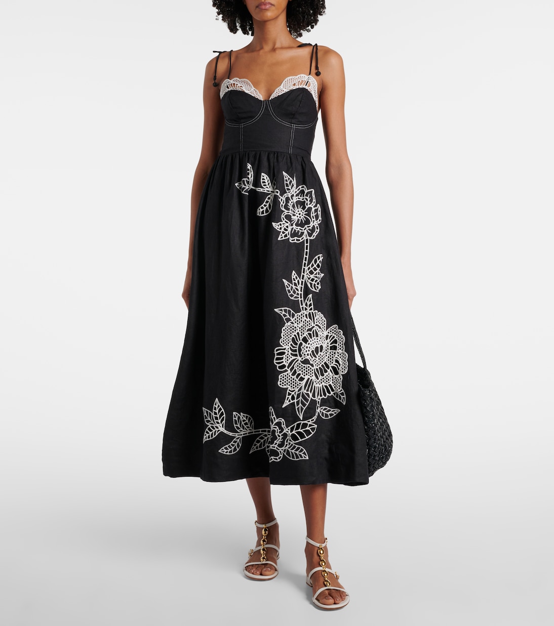 Midikleid aus Leinen mit Spitze | Farm Rio