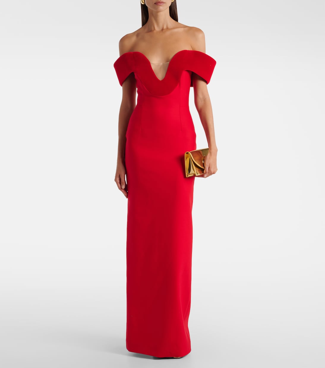 Robe longue en laine mélangée et velours | David Koma