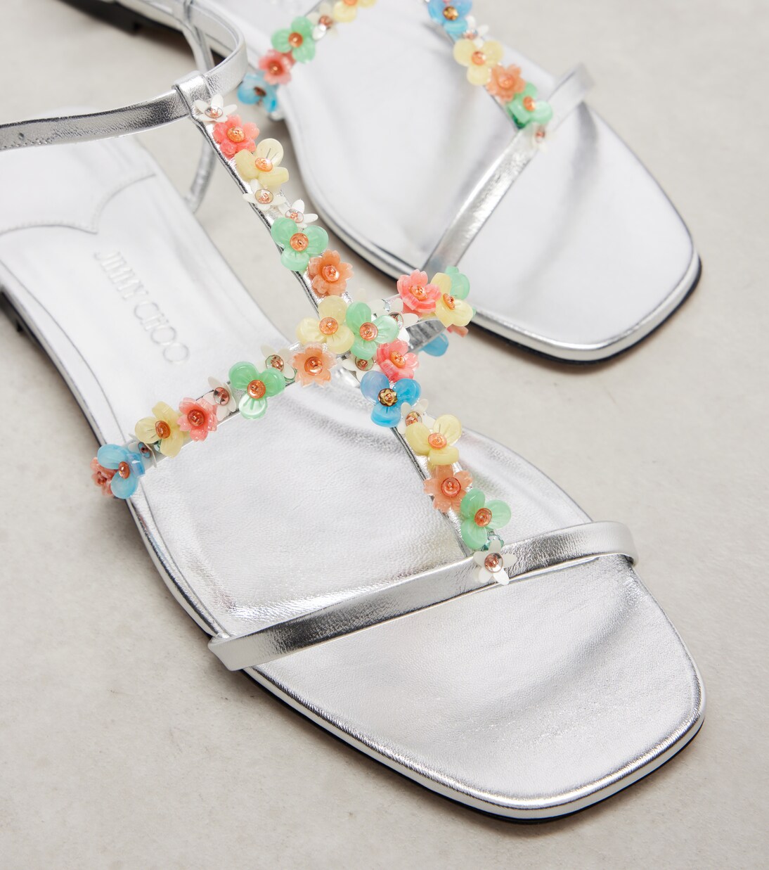 Gwyn Daisy floral-appliqué leather sandals | Jimmy Choo