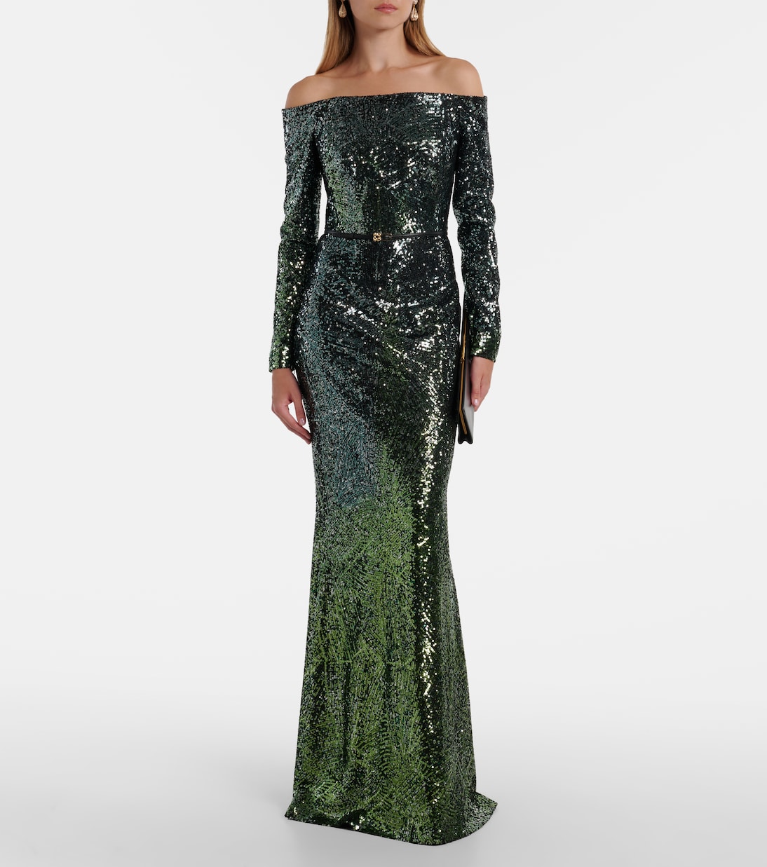 Robe longue en soie mélangée à sequins | Elie Saab