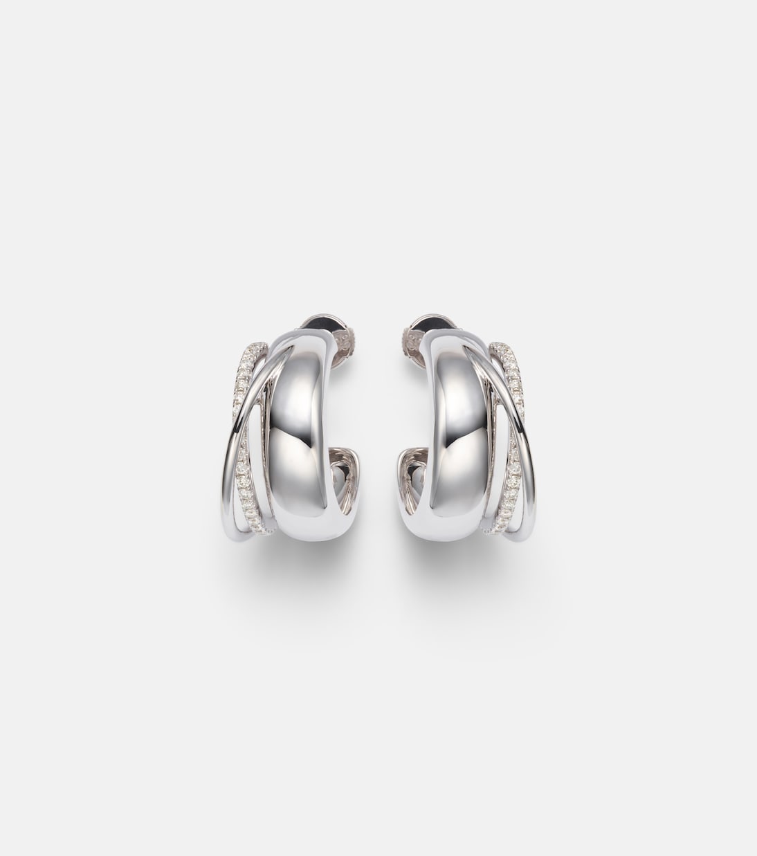 Un Deux Trois Lisse 9kt white gold hoop earrings with diamonds  | Yvonne Léon