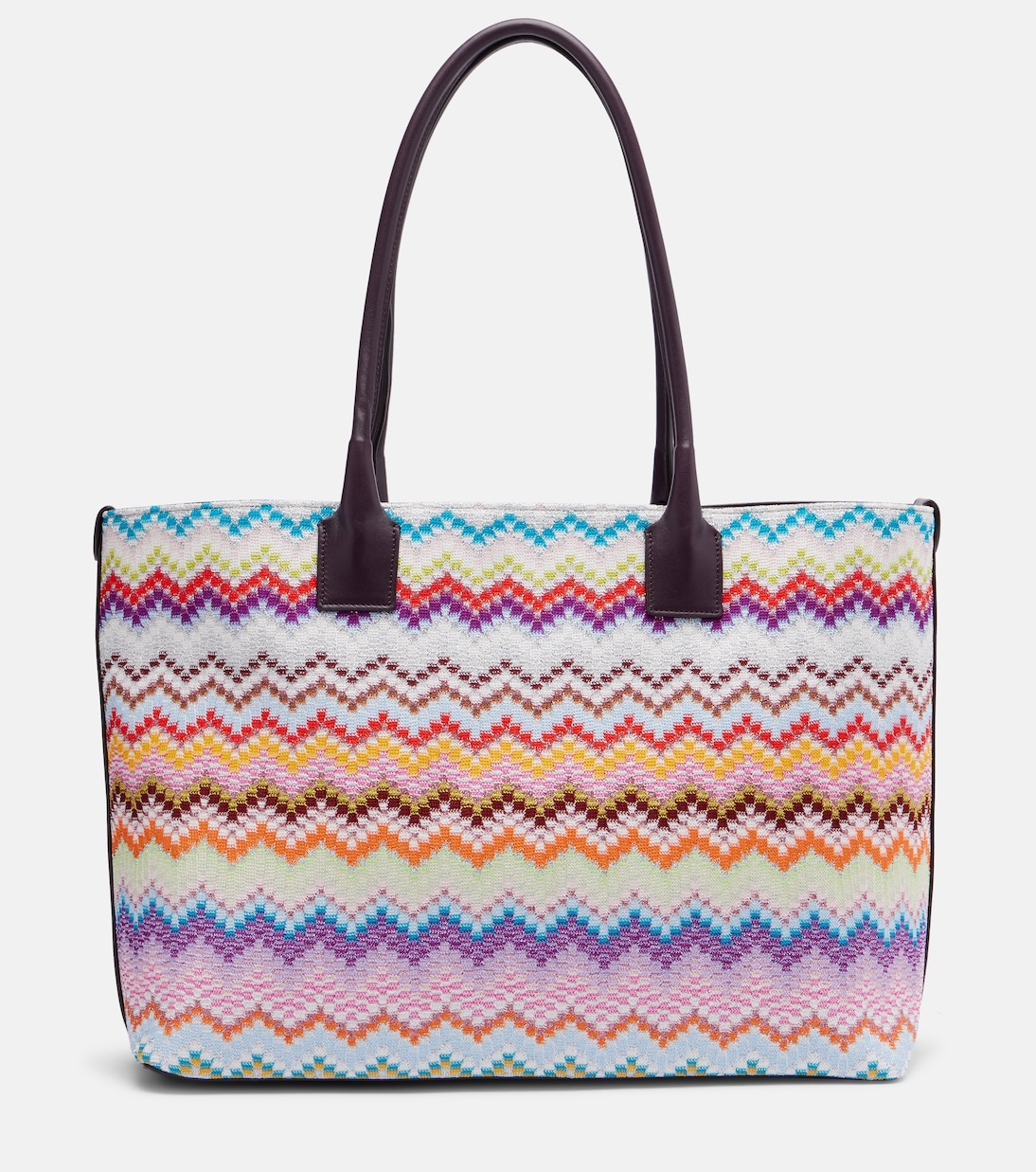 Zigzag leather-trimmed lamé tote bag | Missoni