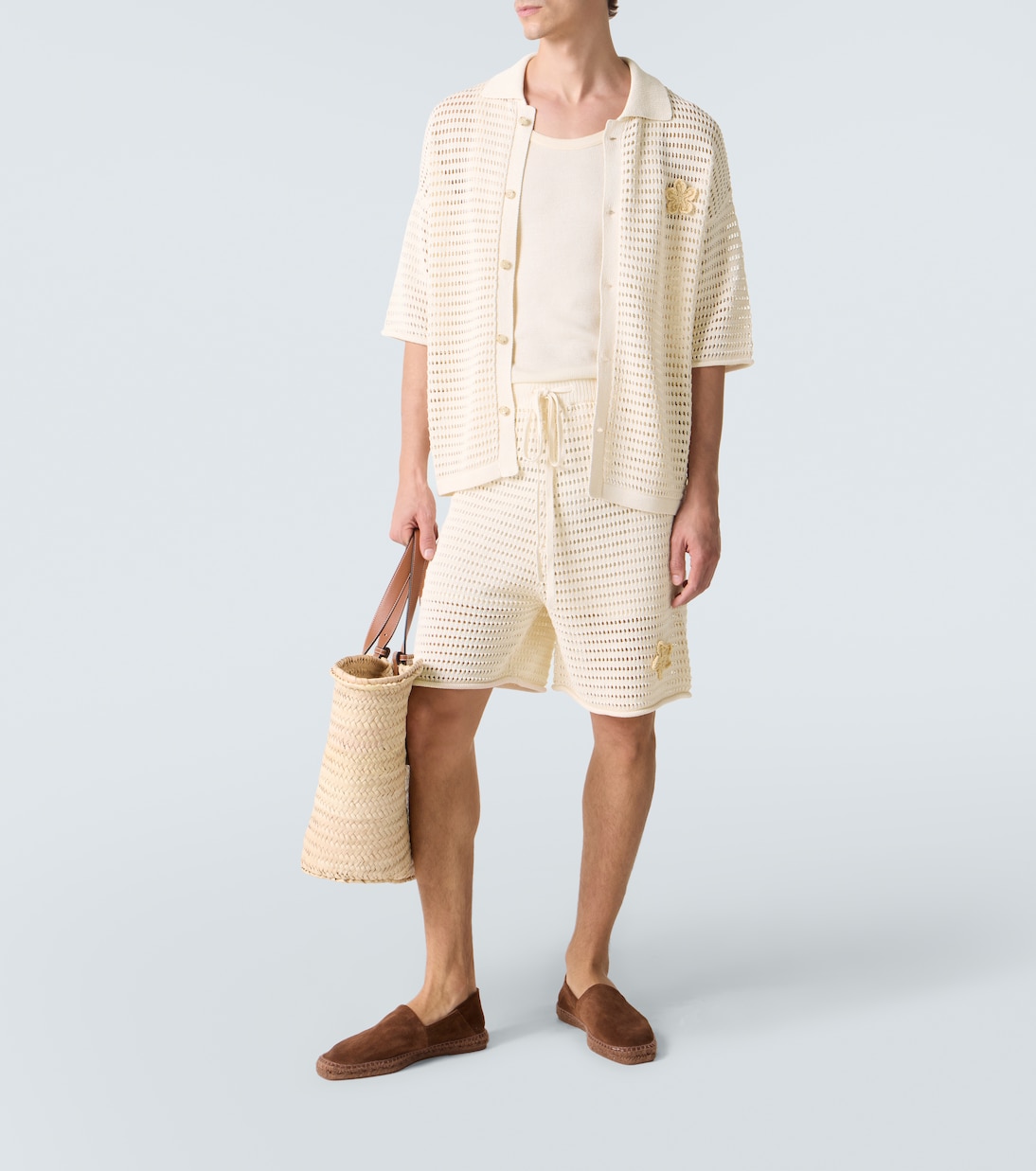 Crochet floral-appliqué open-knit shirt | Commas