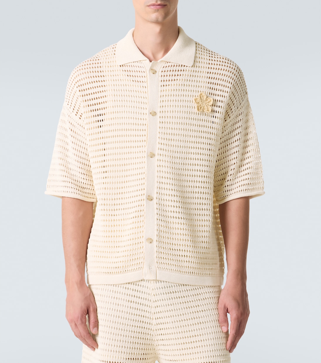 Crochet floral-appliqué open-knit shirt | Commas