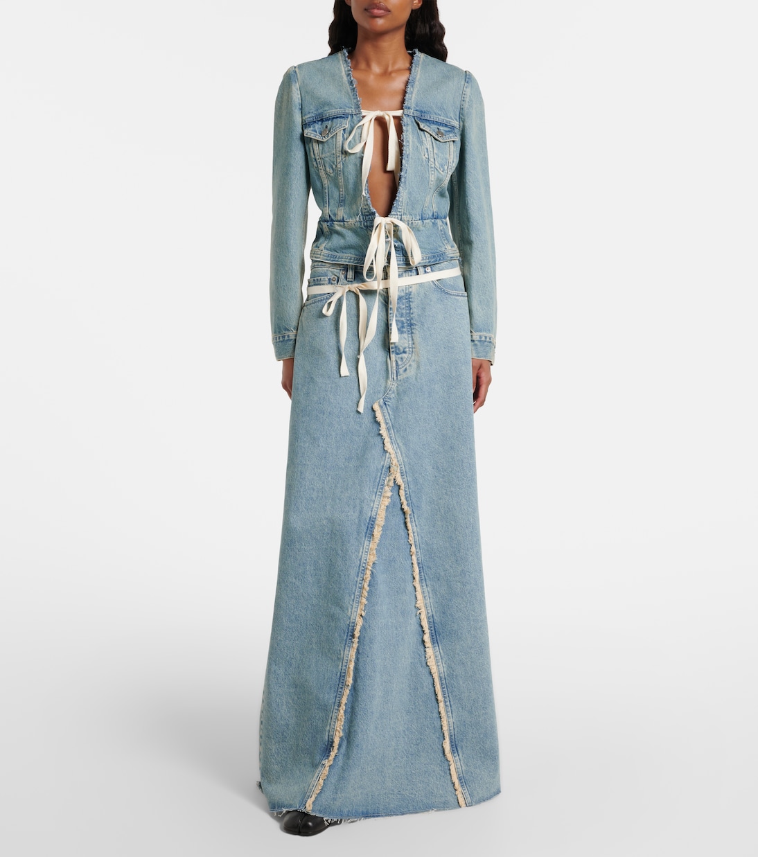 Frayed denim maxi skirt | Maison Margiela