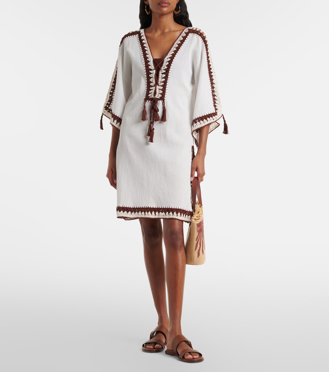 Kaftan aus Baumwolle mit Häkelstrick | Anna Kosturova