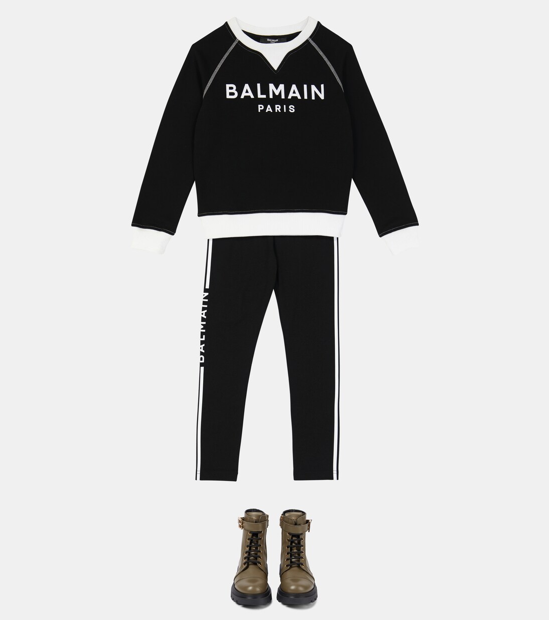 Buckled leather lace-up boots | Balmain Kids