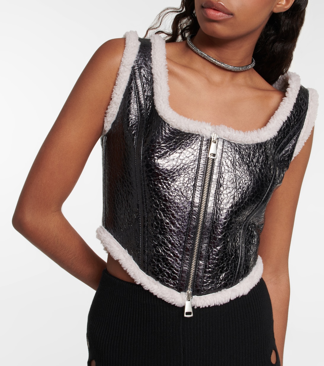Corset Laminated en cuir et shearling | Jean Paul Gaultier