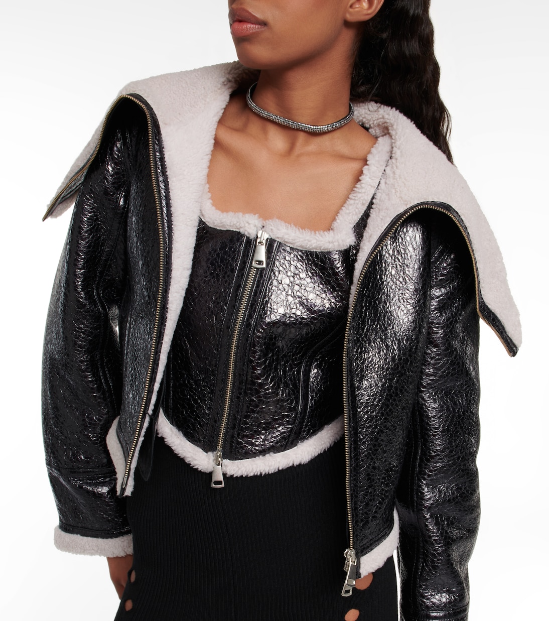 Corset Laminated en cuir et shearling | Jean Paul Gaultier