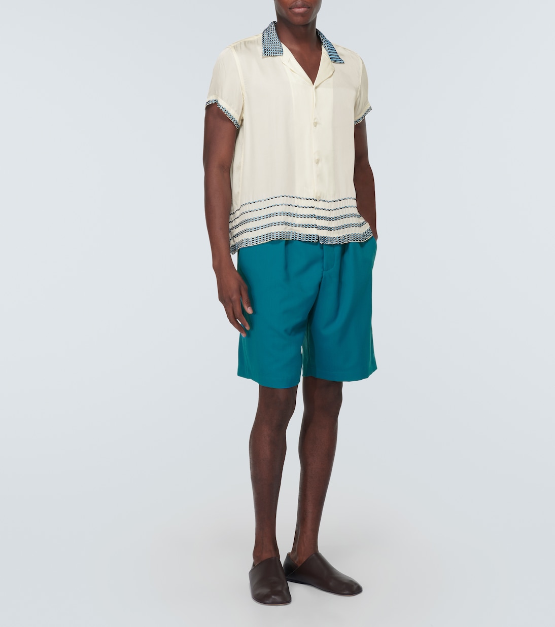 Embroidered silk satin bowling shirt  | Bode