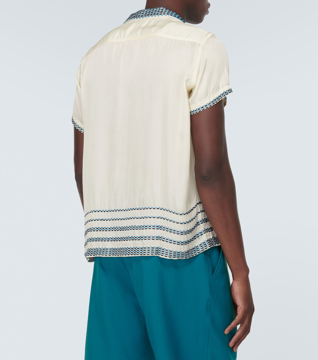 Embroidered silk satin bowling shirt  | Bode