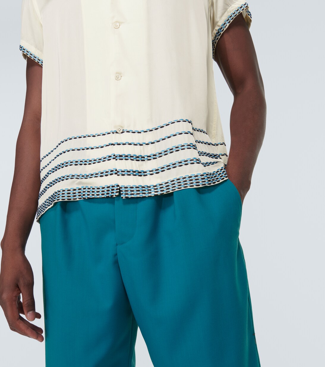 Embroidered silk satin bowling shirt  | Bode