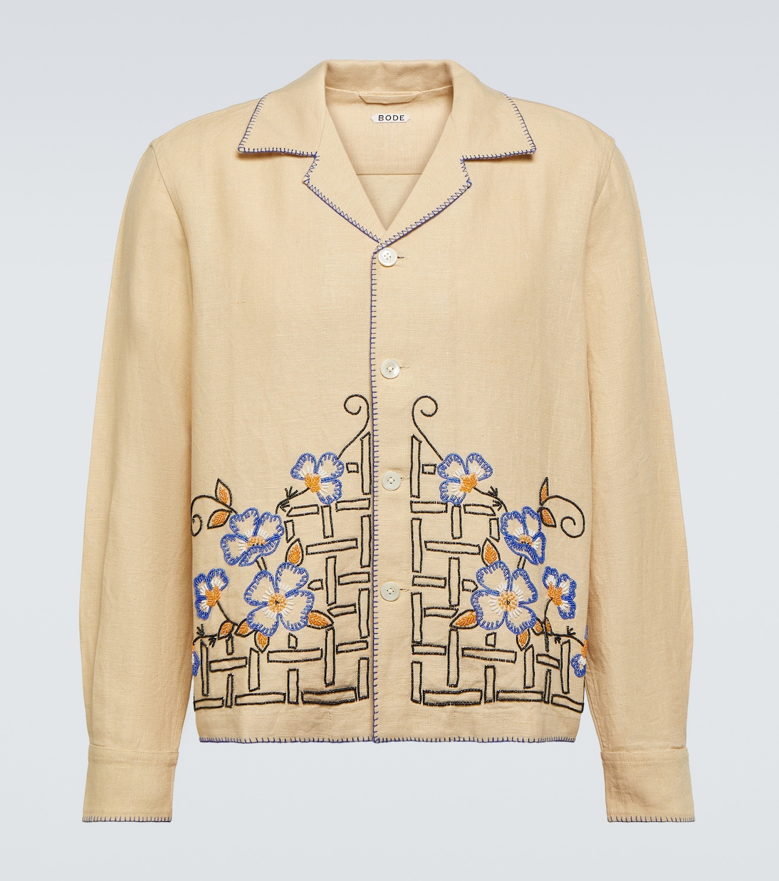 Himalayan Poppy embroidered linen shirt | Bode