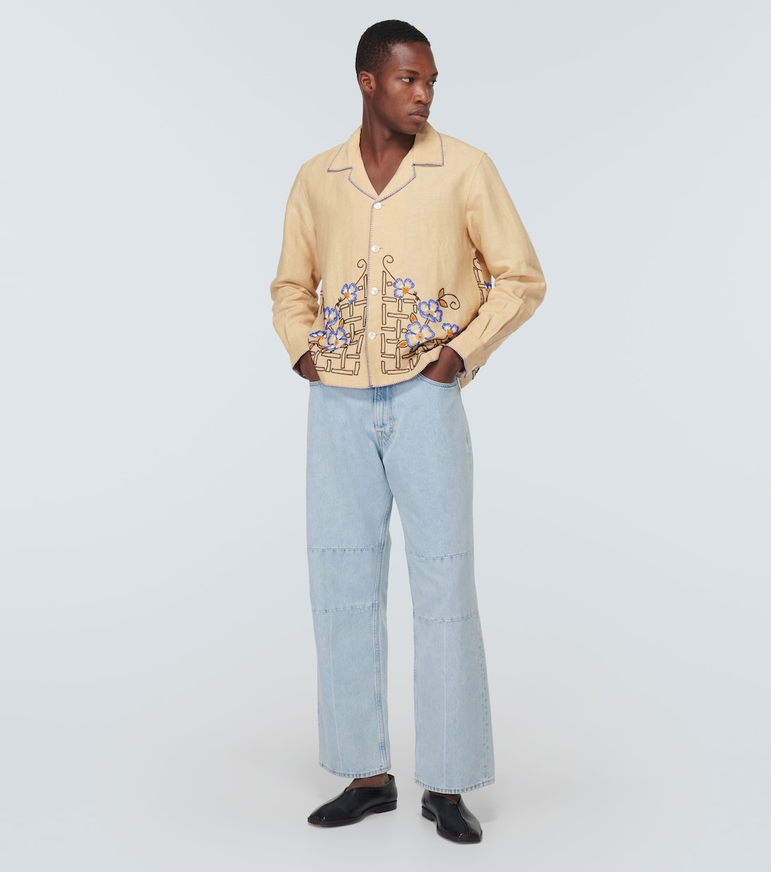 Himalayan Poppy embroidered linen shirt | Bode
