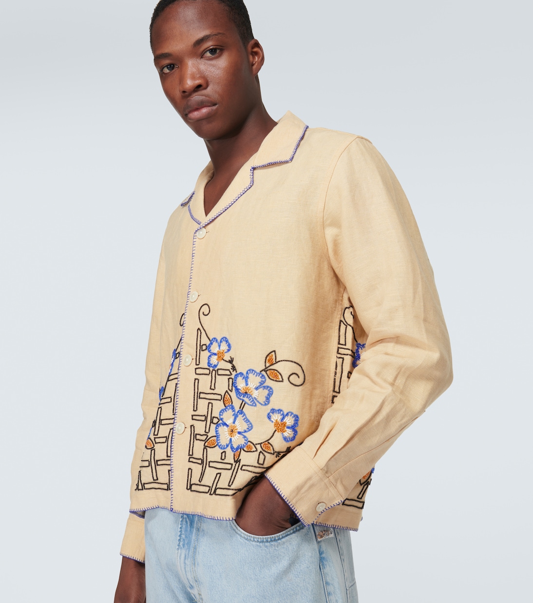 Himalayan Poppy embroidered linen shirt | Bode