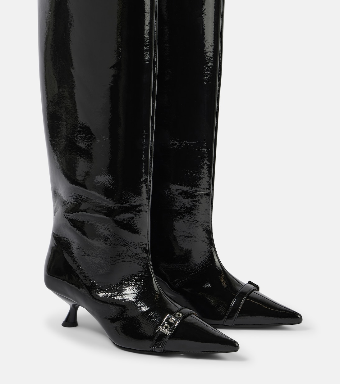 Eyelets faux leather knee-high boots | Ganni