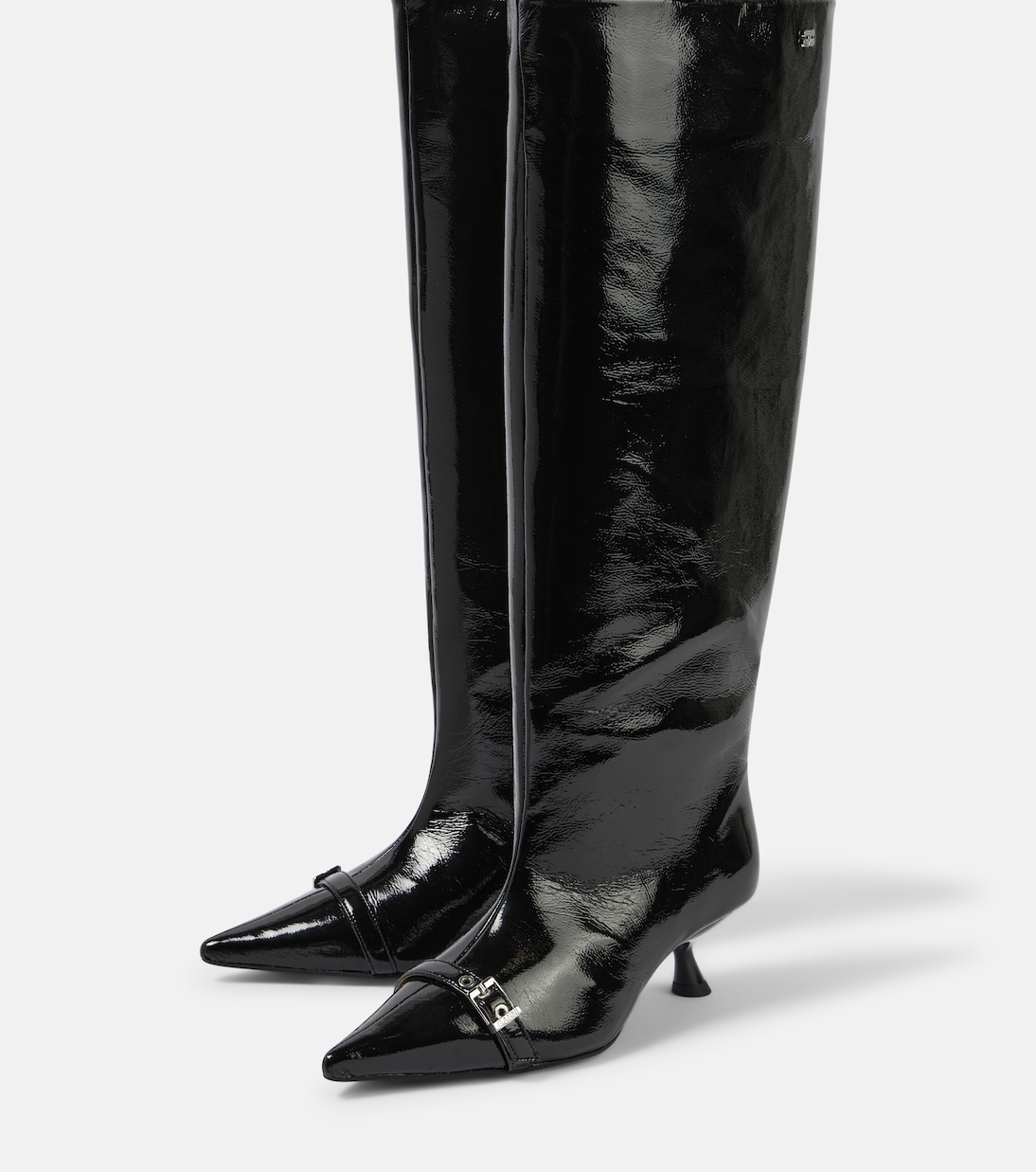 Eyelets faux leather knee-high boots | Ganni