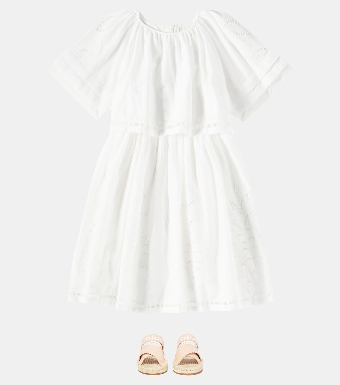 Broderie anglaise cotton dress | Chloé Kids