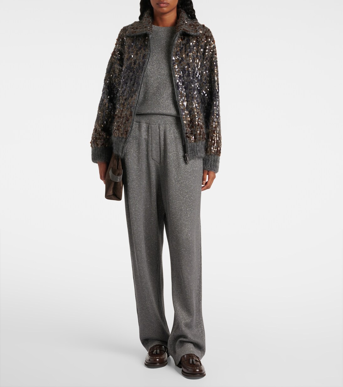 Pantalones anchos en lamé de mezcla de algodón | Brunello Cucinelli