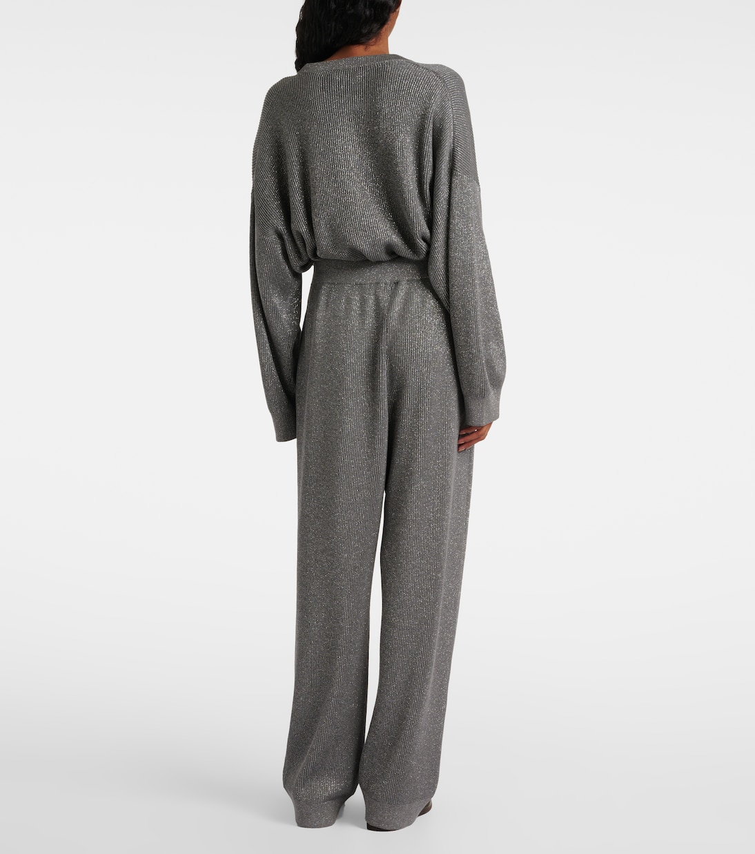 Pantalones anchos en lamé de mezcla de algodón | Brunello Cucinelli