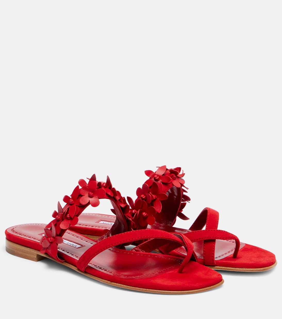 Fiosa floral-appliqué suede sandals | Manolo Blahnik