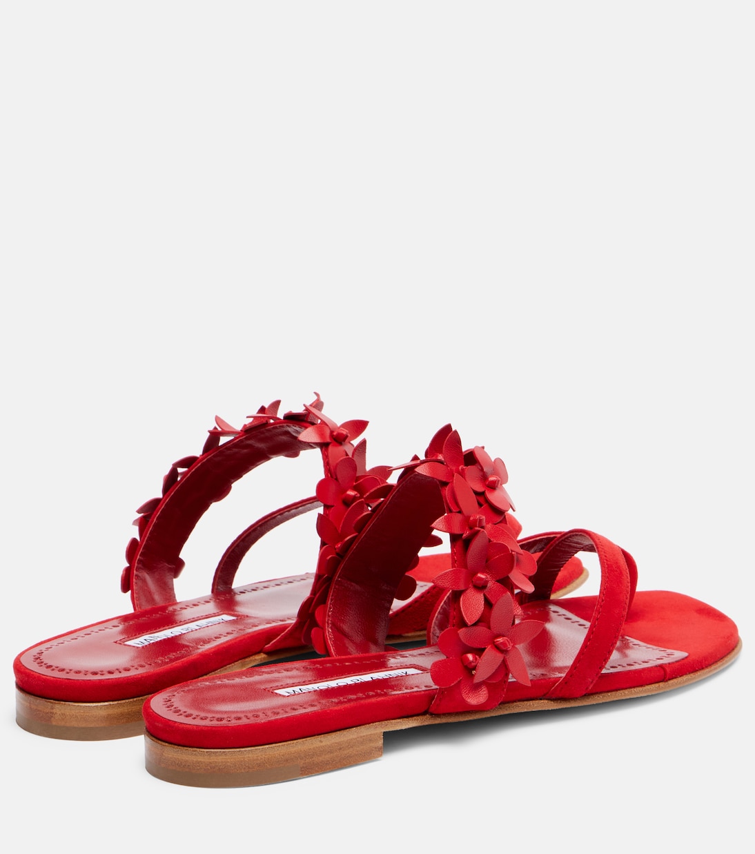Fiosa floral-appliqué suede sandals | Manolo Blahnik